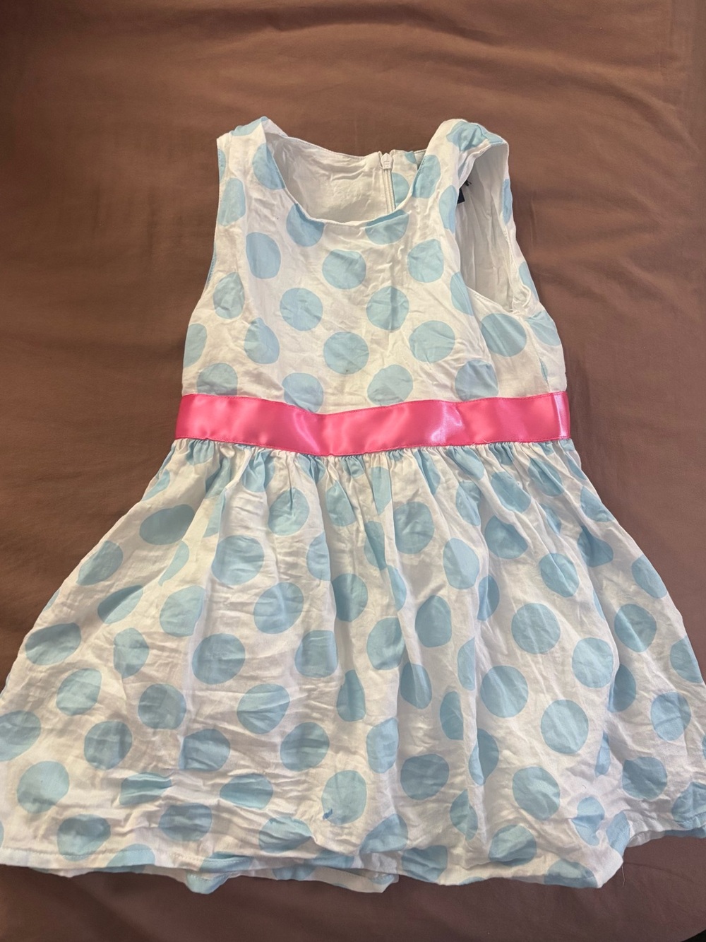 EUC Toobydoo White Dress with Light Blue Polka Dots and Pink Sash